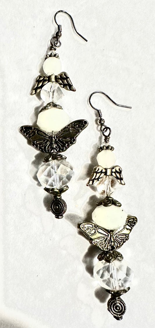 White and silver butterfly earrings
