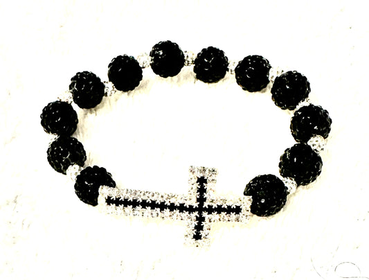 Black & Silver Bling Cross Bracelet 12