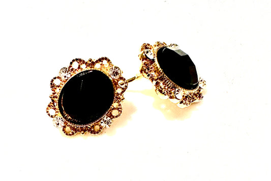Black and gold button earrings