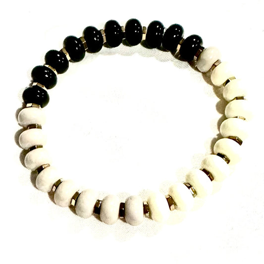 Beautiful black, tan, and white bracelet