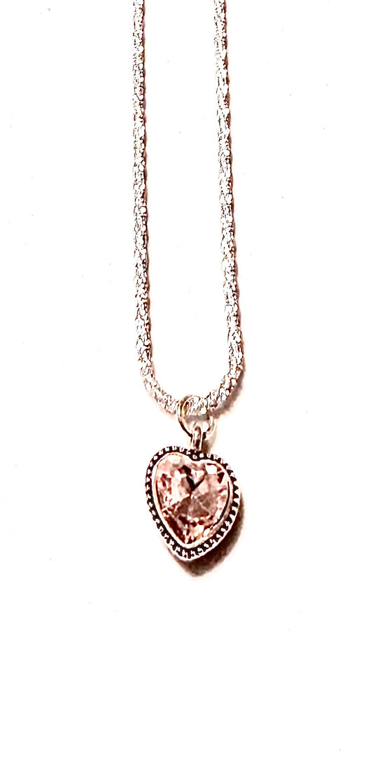 Pink heart silver 18 in Necklace