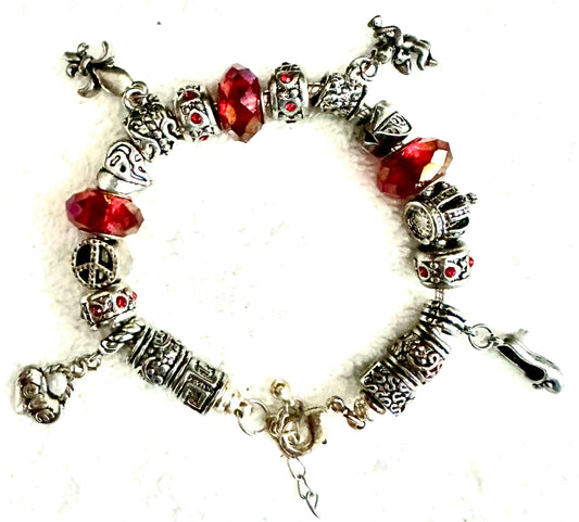Sarah E beautifly designed red and silver charm bracelet